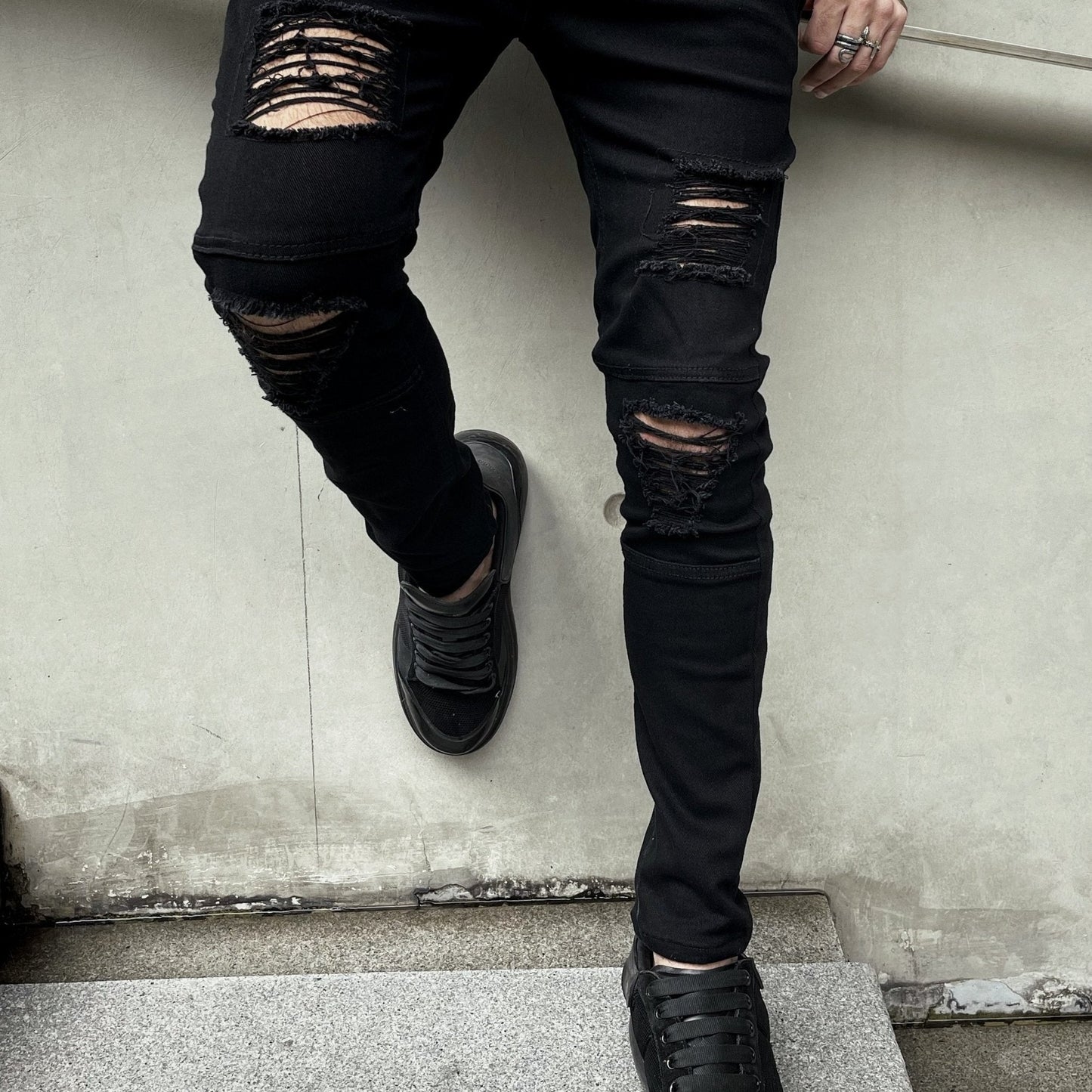 Mid Stretch Men's Fashion Slim Fit Ripped Skinny Jeans Denim Pants With Pockets - by PAWFECTWORLDS | PAWFECTWORLDS | , ,