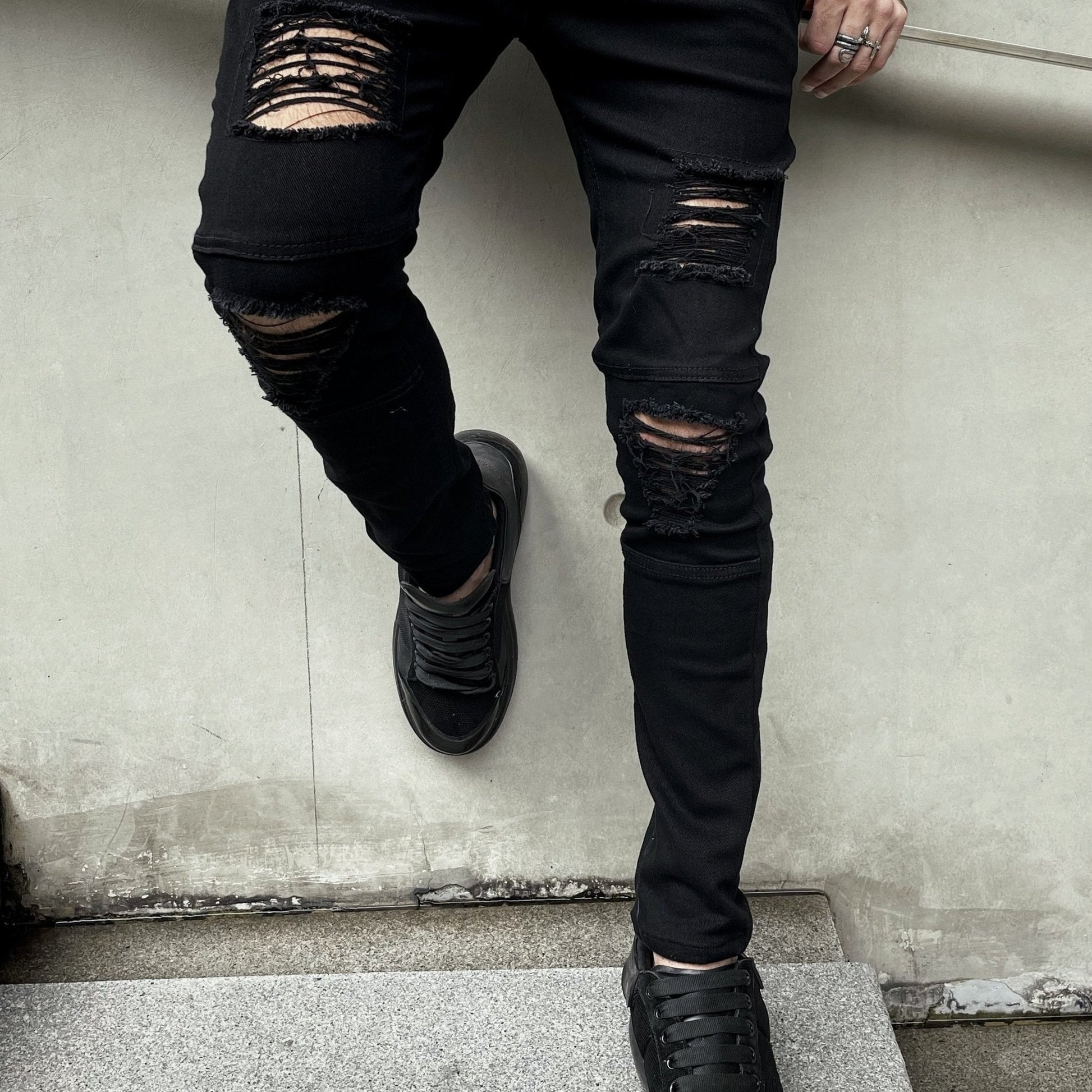 Mid Stretch Men's Fashion Slim Fit Ripped Skinny Jeans Denim Pants With Pockets - by PAWFECTWORLDS | PAWFECTWORLDS | , ,