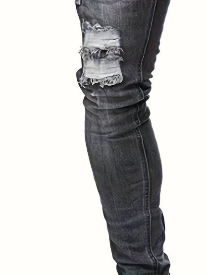 Mid Stretch Slim Fit Ripped Cotton Jeans, Men's Casual Street Style Distressed Denim Pants For Spring Summer - by PAWFECTWORLDS | PAWFECTWORLDS | , ,