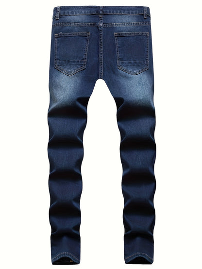 Mid Stretch Slim Fit Ripped Cotton Jeans, Men's Casual Street Style Distressed Denim Pants For Spring Summer - by PAWFECTWORLDS | PAWFECTWORLDS | , ,