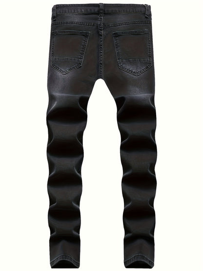 Mid Stretch Slim Fit Ripped Cotton Jeans, Men's Casual Street Style Distressed Denim Pants For Spring Summer - by PAWFECTWORLDS | PAWFECTWORLDS | , ,