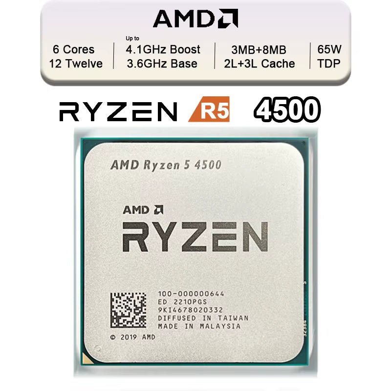 New Ryzen 5 4500 R5 4500 6 - Core 3.6 Ghz 12 - Thread 7NM 65W CPU Gamer CPU Processor Socket AM4 Ryzen 프로세서 - by PAWFECTWORLDS | PAWFECTWORLDS | Computer & Office, Computer Components, CPUs