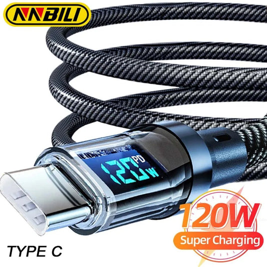 NNBILI 120W Type C to Type C Cable Phone Super Fast Charging Cable With LED Display USB To Type - C Data Cord For huawei oppo vivo - by PAWFECTWORLDS | PAWFECTWORLDS | , ,