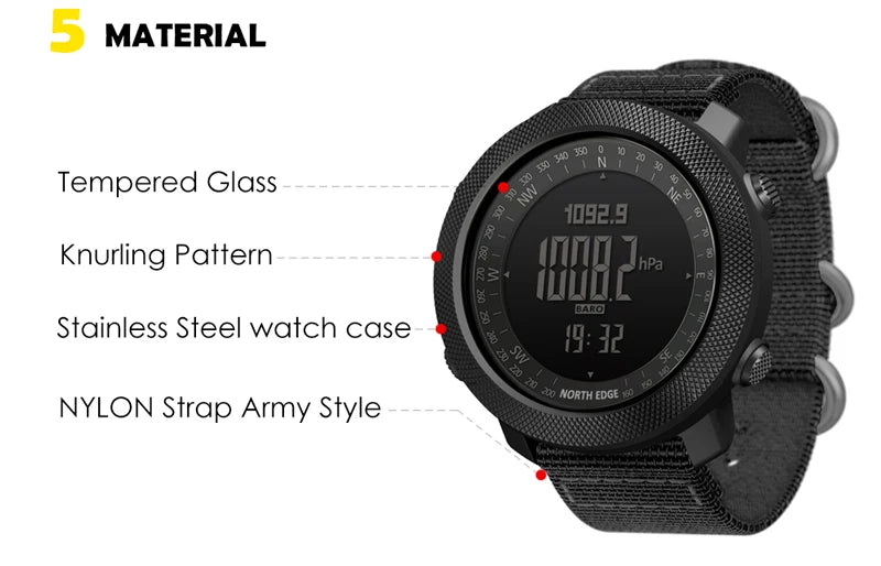 NORTH EDGE Men's sport Digital watch Hours Running Swimming Military Army watches Altimeter Barometer Compass waterproof 50m - by PAWFECTWORLDS | PAWFECTWORLDS | , ,