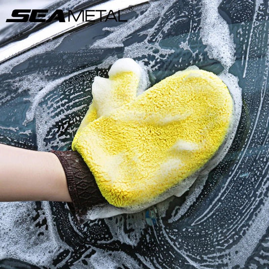 SEAMETAL Microfiber Car Washing Glove Double - Faced Thickened Coral Fleece Cleaning Brush Gloves Car Detailing Cleaner Care Tool - by PAWFECTWORLDS | PAWFECTWORLDS | , ,