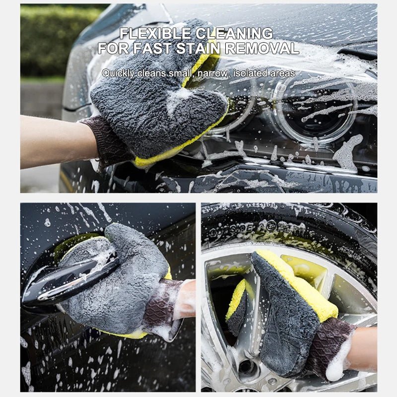 SEAMETAL Microfiber Car Washing Glove Double - Faced Thickened Coral Fleece Cleaning Brush Gloves Car Detailing Cleaner Care Tool - by PAWFECTWORLDS | PAWFECTWORLDS | , ,