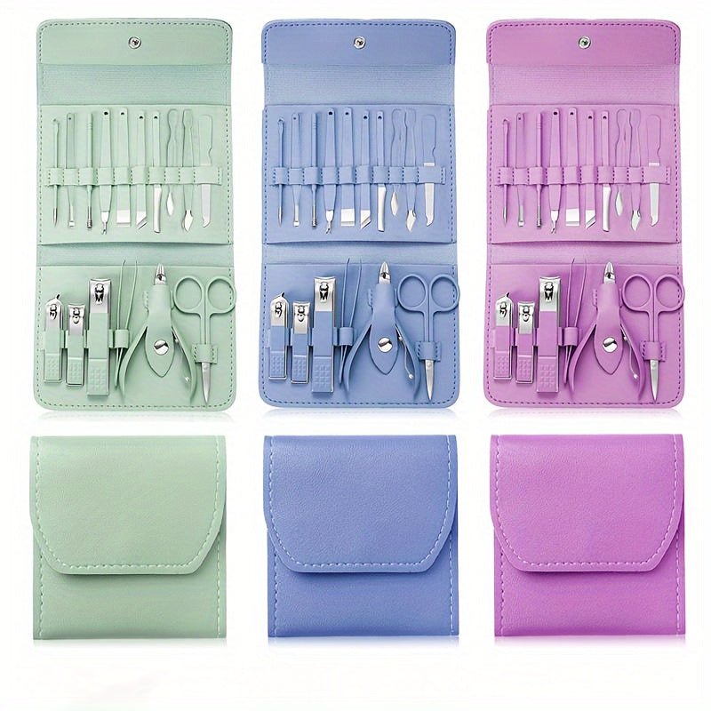 [Stainless Steel Tool Set] 4/8/12/16pcs Multi - Functional Stainless Steel Household Tool Set - Ear Spoon Nail Clippers Pedicure Nail Scissors Manicure Cutter Kits with Folding Bag - by PAWFECTWORLDS | PAWFECTWORLDS | , ,