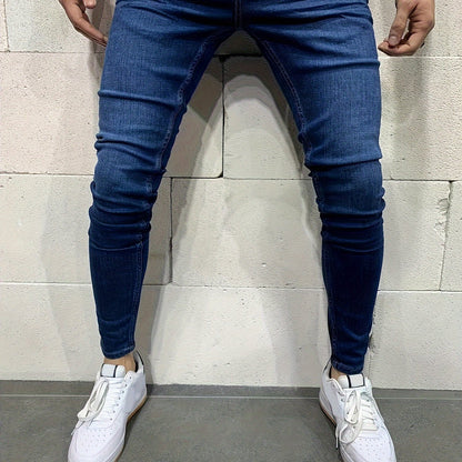 Stretchy Slim Fit Jeans - Men's Classic Casual Street Style Mid - Stretch Denim Pants for Spring Summer with Comfortable Cotton Fabric and Solid Color Design - by PAWFECTWORLDS | PAWFECTWORLDS | , ,