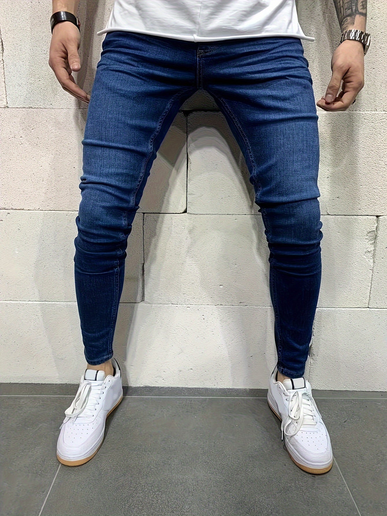 Stretchy Slim Fit Jeans - Men's Classic Casual Street Style Mid - Stretch Denim Pants for Spring Summer with Comfortable Cotton Fabric and Solid Color Design - by PAWFECTWORLDS | PAWFECTWORLDS | , ,