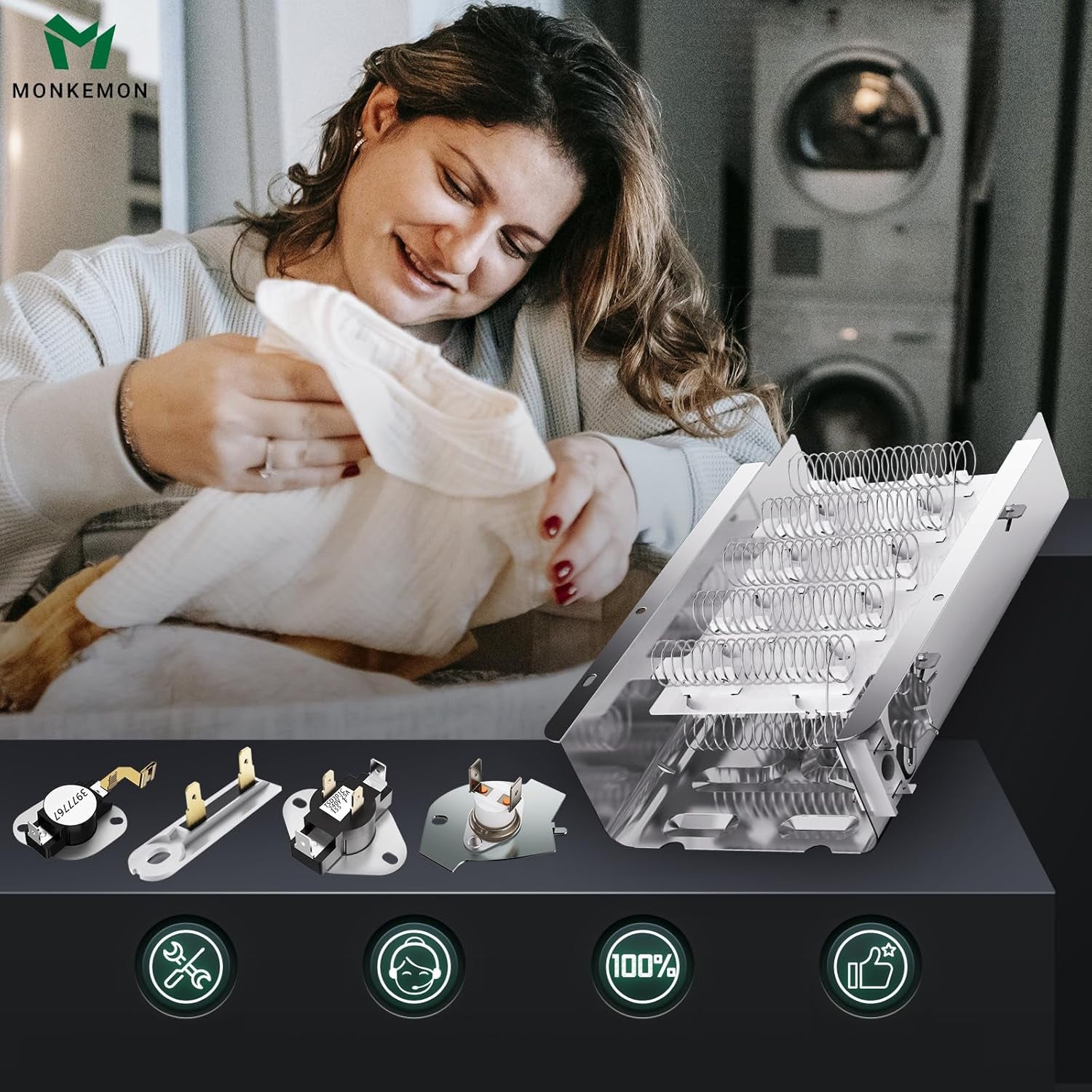 Upgraded Dryer Heating Element for Whirlpool, Kenmore, Maytag, Amana, and Roper - Includes Thermostat and Thermal Fuse, Replaces 2406026, 3403585, W10724237 - by MONKEMON | PAWFECTWORLDS | Appliances, Dryer Parts & Accessories, Parts & Accessories