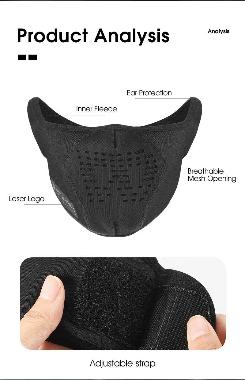 WEST BIKING Warm Cycling Face Mask Winter Fleece Ear Protection Half Face Cover Breathable Windproof Fishing Skiing Sports Mask - by PAWFECTWORLDS | PAWFECTWORLDS | , ,