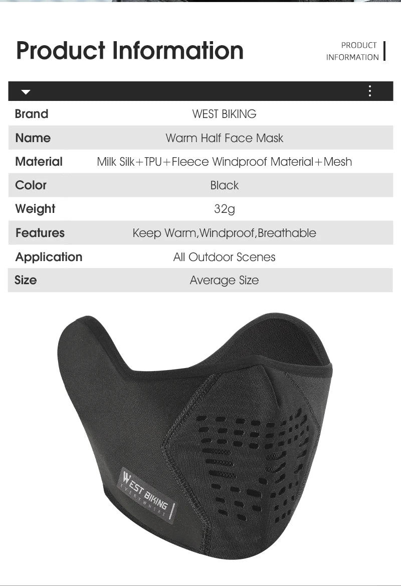 WEST BIKING Warm Cycling Face Mask Winter Fleece Ear Protection Half Face Cover Breathable Windproof Fishing Skiing Sports Mask - by PAWFECTWORLDS | PAWFECTWORLDS | , ,