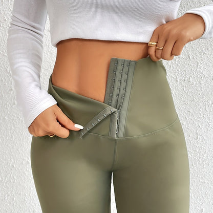 Women'S High - Waist Double - Breasted Tummy Control Leggings - Thickened, Stretchy, Button Closure, Olive Green, Long Length, All - Season Skinny Jeans for Butt Lifting & Belly Smoothing, High Waisted Leggings, Butt Lifting Appare - by PAWFECTWORLDS | PAWFECTWORLDS | , ,