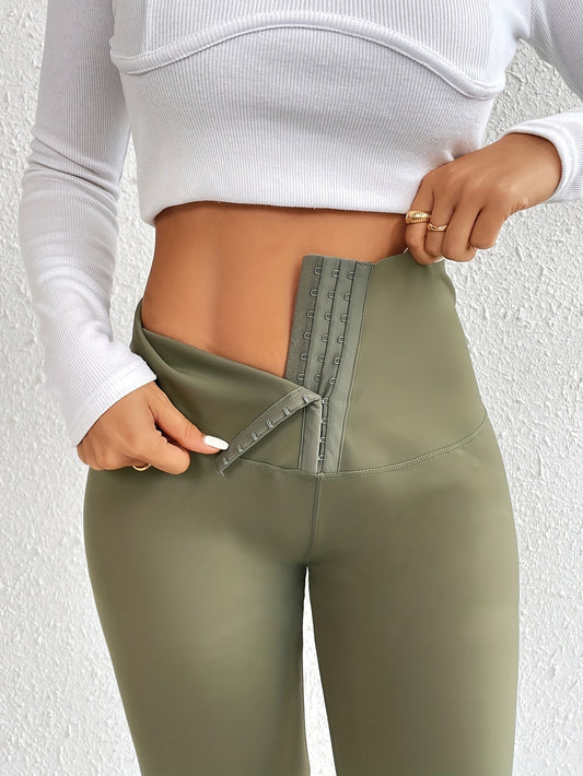 Women'S High - Waist Double - Breasted Tummy Control Leggings - Thickened, Stretchy, Button Closure, Olive Green, Long Length, All - Season Skinny Jeans for Butt Lifting & Belly Smoothing, High Waisted Leggings, Butt Lifting Appare - by PAWFECTWORLDS | PAWFECTWORLDS | , ,