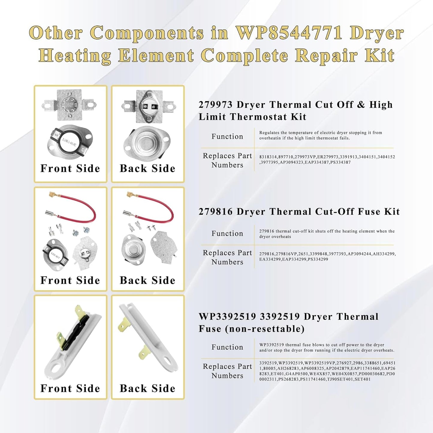 WP8544771 Dryer Heating Element Replacement for Maytag Bravos XL, Whirlpool Duet, and Kenmore Elite HE4/HE5 Electric Dryers - Includes 3392519, 279973, and 279816 by Prime&Swift - by prime&swift | PAWFECTWORLDS | Appliances, Dryer Parts & Accessories, Parts & Accessories