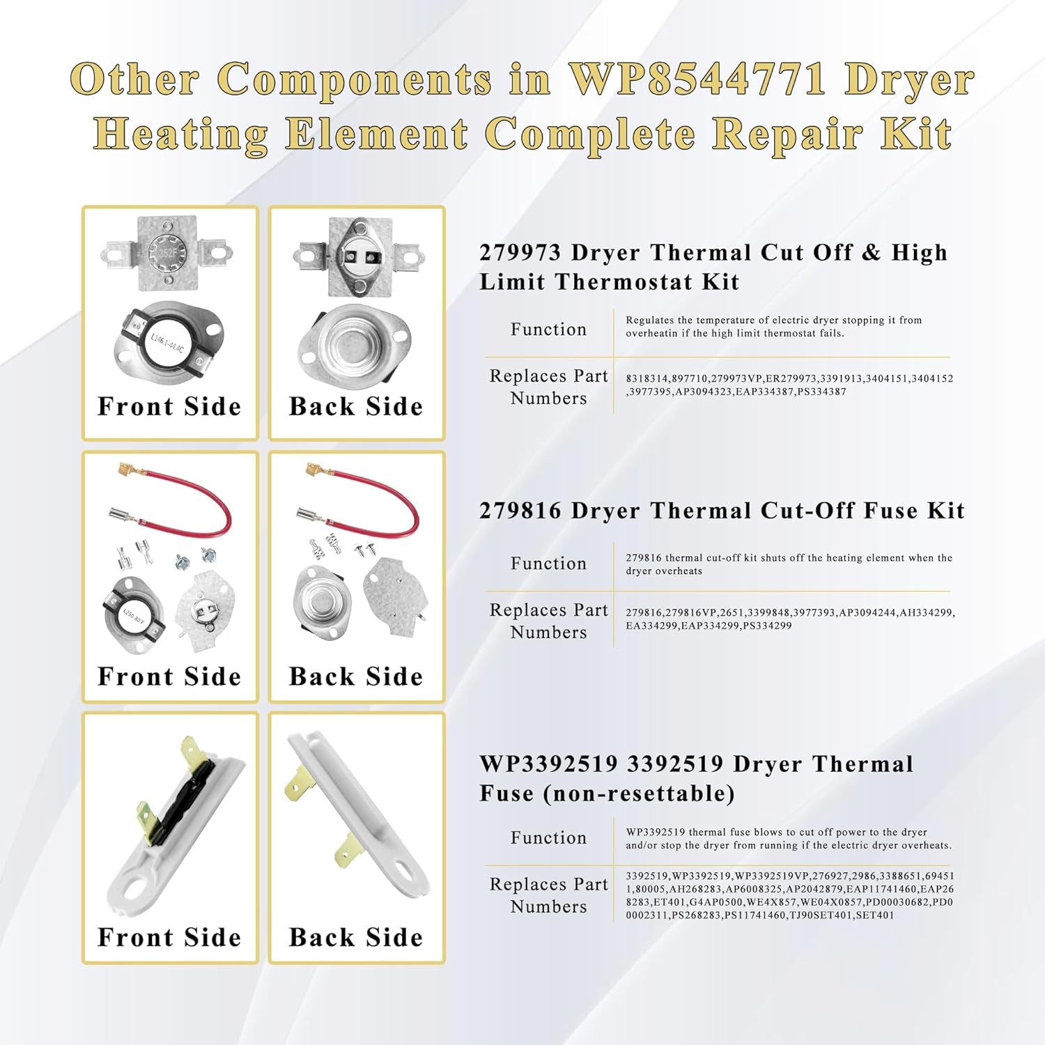 WP8544771 Dryer Heating Element Replacement for Maytag Bravos XL, Whirlpool Duet, and Kenmore Elite HE4/HE5 Electric Dryers - Includes 3392519, 279973, and 279816 by Prime&Swift - by prime&swift | PAWFECTWORLDS | Appliances, Dryer Parts & Accessories, Parts & Accessories